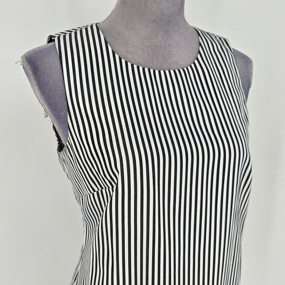Donna Morgan Dress Womens 6 White Black Stripe Cotton Blend Ruffle Hem Back Zip - Picture 6 of 12